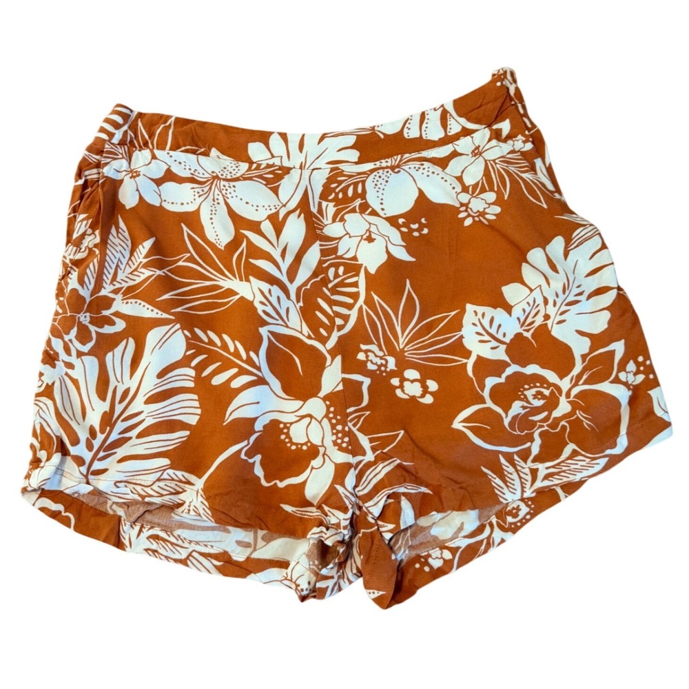 Paper Crane Womens Rust Orange Floral Tropical High Rise Shorts Size M Pockets